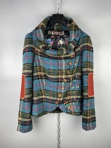 Desigual Womens Wool Checked Multicolor Button Multicolor Coat Jacket Sz 38 / S - Picture 1 of 18
