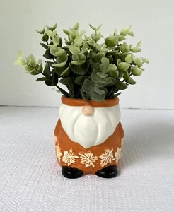 Fall Autumn Gnome Planter Orange Faux Succulent, Leaves Along Bottom New No Tags - Picture 1 of 8
