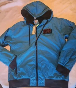 KANSAS JAYHAWKS JACKE HERREN GRÖSSE LARGE REISSVERSCHLUSS DAUNEN BLAU SCHWARZ BESTICKT NCAA NEU - Bild 1 von 10