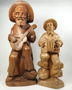 2er Set Ecuador Ecuadorianische Volkskunst handgeschnitzt Holz Musiker Statuen 20. Jh. - Bild 1 von 24