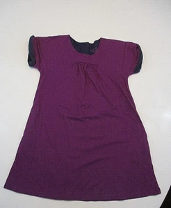 Mini Boden Purple Short Navy Trim Cuff Sleeve Knit Dress Girls 7-8 yrs Pockets - Picture 1 of 12