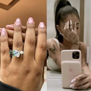 4.50 CT Oval Cut & Pearl Ariana Grande Celebrity Engagement Ring 14K White Gold - Picture 1 of 9