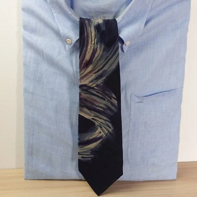 Corbata para el cuello para hombre azul marino flor arte acuarela lujo genial diseñador artista JAPÓN Foto 1 de 4