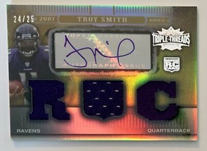 2007 Topps Triple Threads Gold #24/25 Troy Smith Card #113 Rookie Auto RC Ravens