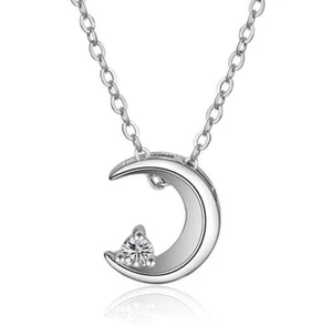Elegant *Moon Star* Silver SP Pave 0.5 Cts CZ Pendant Necklace - Picture 1 of 3
