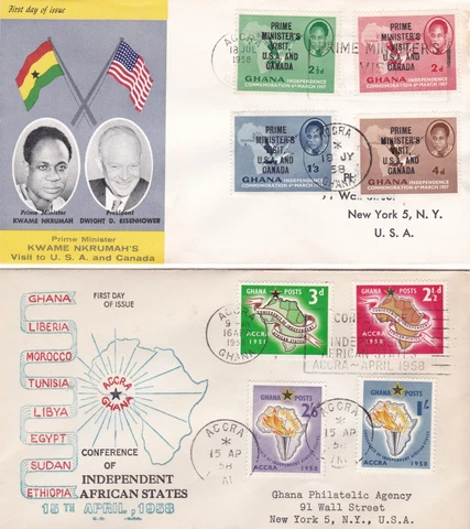 2 1958 Ghana First Day Covers Independence Overprint; Conf Ind African States Cover