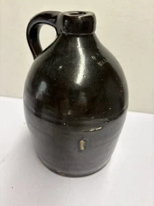 Vintage FH Cowden Harrisburg Stoneware Jug Brown Glaze Whiskey Jug Used. 9" - Picture 1 of 8