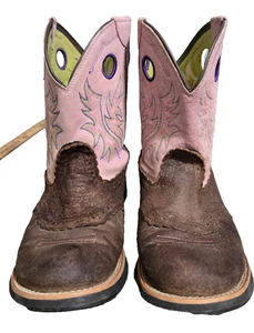 Ariat Fatbaby Womens Western Cowboy Boots Sz 10B Leather Brown Pink Rodeo Cowg - Picture 1 of 7