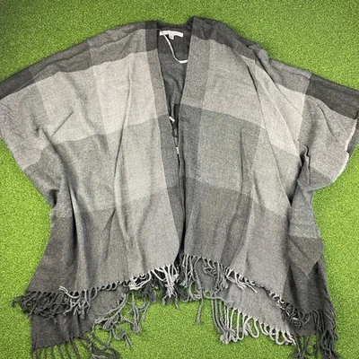 Marc New York Andrew Marc Poncho Mantón Gris Cuadros Flecos Suéter Talla Única Foto 1 de 3