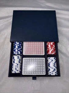 Coach Designer Poker Cards, Chips hard Blue leather like case NIP  *no dice - Picture 1 of 10