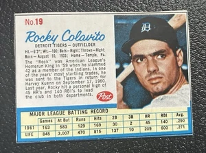 Rocky Colavito 1962 POST CEREAL Card BASEBALL # 19 Detroit Tigers - Picture 1 of 2