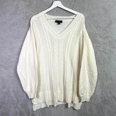 Suéter Lane Bryant Tejido Vacaciones Blanco Crema 18/20 Cuello en V Acogedor Preppy Foto 1 de 4