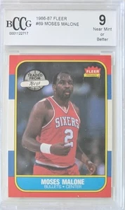 1986-87 Fleer Basketball Moses Malone Card # 69 BCCG 9 - Foto 1 di 2