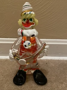 Vintage Murano Italy Hand Blown Swirl Glass Clown With Guitar 7” Tall - Picture 1 of 12