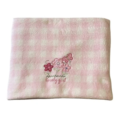 Carters Just One Year Pink Checkered Plaid Lovely Girl Fleece Blanket Soft - Image 1 of 4