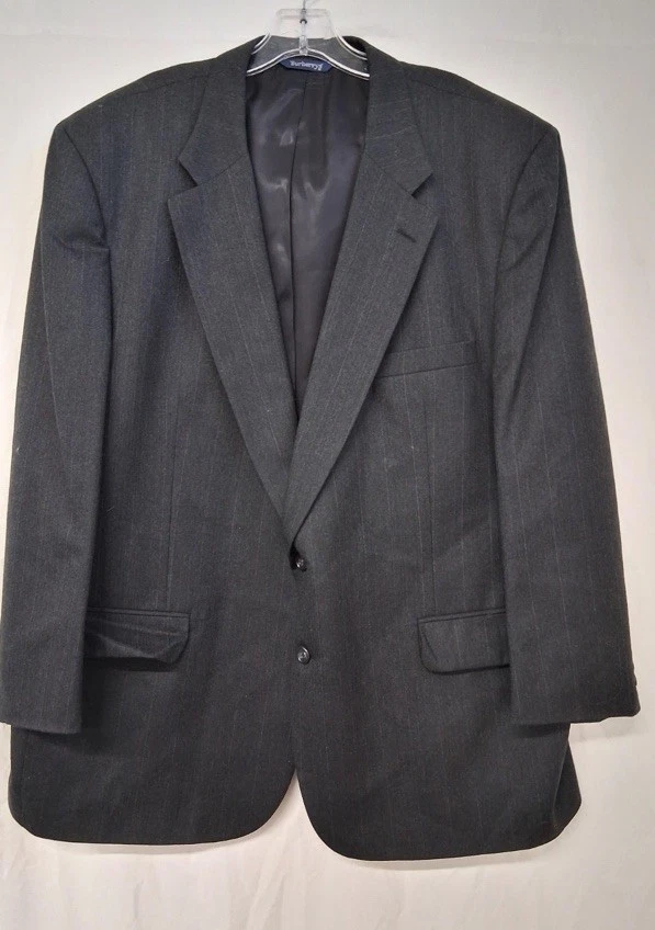 VINTAGE Burberry London Mens 42L Gray Pinstripe 2-Button Suit Blazer Pants 32x32 - Imagem 1 de 4