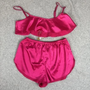 Neu mit Etikett Skims gewebte glänzende Trägershorts pink 2-teiliges Set Größe XS - Bild 1 von 4