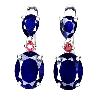 Pendientes de plata esterlina Black Friday zafiro azul ovalado 9x7 mm joyería rubí Foto 1 de 4