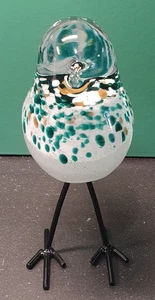 Glass Bird Standing 8.5" White Clear Green Gold Tweet Tweet Paperweight Nature - Picture 1 of 19