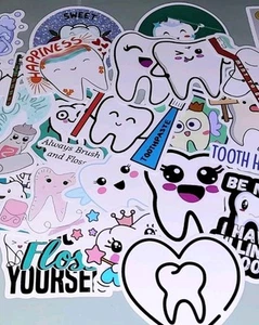 50 Zahn Aufkleber Zähne putzen Zahnarzt Sticker Stickerbomb DIY Geschenk (H6) - Bild 1 von 6
