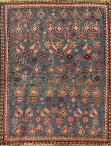 Vintage Blue Wool Hand-knotted Accent Rug Tribal Traditional Foyer Carpet 3x4 - Picture 1 of 22