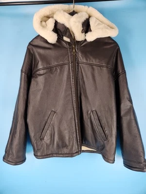 VTG Wilsons Fur Lined Hooded Leather Bomber Aviator Flight Jacket Mens Sz XL Exc - Image 1 of 4