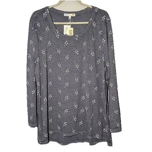 New C&C California Size 2X Blue Floral Long Sleeve Pullover Top Lightweight Plus - Picture 1 of 13