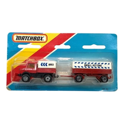 Matchbox Unimog Snow Plow & Mercedes Trailer Twin Pack TP-112 German Pkg. 1984 - Image 1 of 4