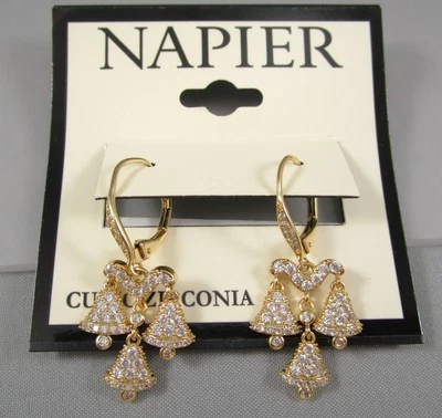 NUEVO CON ETIQUETAS NAPIER Pendientes Colgantes Campanas de Navidad Tono Dorado Circonita Cúbica Transparente 136L Foto 1 de 4