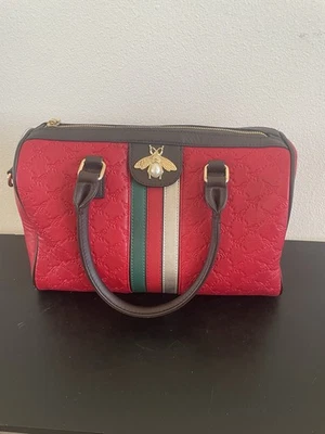Diophy Vegan Leather Large HandBag With Strap Red Signature Bee - Image 1 of 4