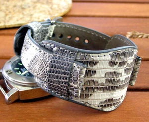 22mm Gray White Iguana Lizard Genuine Leather WristWatch Strap Cuff Bund Band - Picture 1 of 14