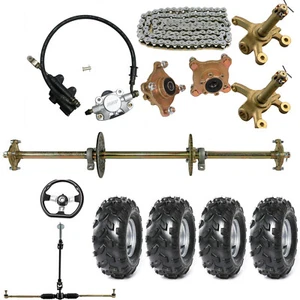 32" Go Kart Rear Axle Kit 8" Wheels Hub Brake Front Steering Assembly Golf Cart - Picture 1 of 12