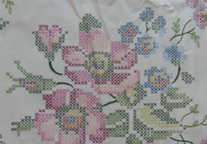 Cotton Fabric Faux Needlepoint Floral Large Flower Print 2yds x 90" wide - Picture 1 of 4