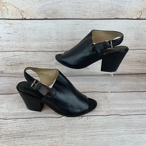 Eileen Fisher Glance Womens Sz 10 Slingback Mules Black Leather Open Toe - Picture 1 of 9