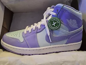 Size 12 - Jordan 1 Mid Purple Aqua Blue Leather White Midsole Fun Colors Bright - Picture 1 of 5