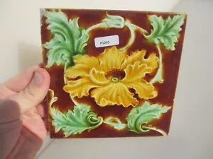 Victorian Ceramic Tile Vintage Floral Art Nouveau Flowers Old Leaf Antique CHIP - Picture 1 of 19