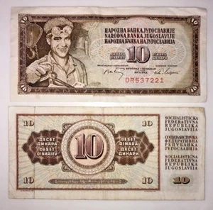 JUGOSLAVIA 10 DINAR DINARA 1968 BANCONOTA MOLTO RARA DA COLLEZIONE CC - Foto 1 di 1
