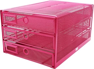 Elegante organizador de escritorio dorado con 3 cajones extraíbles para almacenamiento eficiente de documentos - Imagen 1 de 9