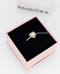 NEW 100% Authentic PANDORA 14K Gold Plated Engravable Heart Halo Ring 163801C01 - Picture 1 of 11