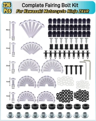 Kit completo de tornillos de plástico para carenado plateado para Kawasaki 1998-2012 NinjaZX6R Foto 1 de 4