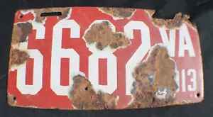 1913 ORIGINAL VIRGINIA PORCELEAN LICENSE PLATE 11 X 5 1/2 INCHES AS IS 6682 VA - Picture 1 of 2