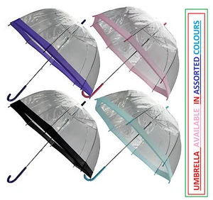 Large 31" Clear See Through Dome Umbrella Ladies Transparent Walking Rain Brolly - Picture 1 of 11