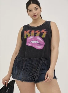 Camisa sin mangas TORRID KISS Band negra flecos nueva con etiquetas 2X - Imagen 1 de 4