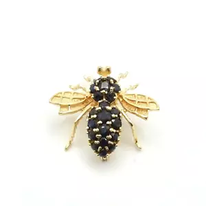 14K Gold Natural Sapphire Bumblebee Bee Brooch Pin Pendant Designer Fly Insect - Picture 1 of 7
