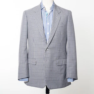 Vintage Gingham Check Sport Coat Blue Gray Bespoke Blazer M Fit - Picture 1 of 6