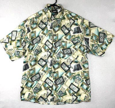 Vintage Impact Silk Shirt Men's Medium Money Print Short Sleeve - Image 1 of 4