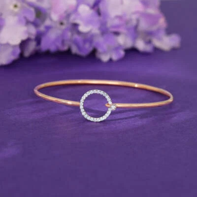 VSGH 0.29ct Round Lab Grown Diamond 14k Yellow Gold Bangle Bracelet Daily Wear - Image 1 of 4