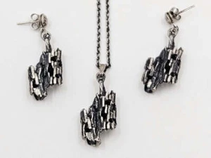 Vintage Sterling Silver Modernist Brutalist Necklace & Earrings Set - Signed - Picture 1 of 10