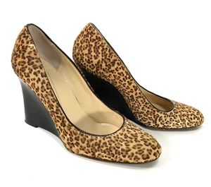 Kate Spade Shoes Womens 6.5 Animal Print Wedge Pumps Leopard Calf Hair Round Toe - Picture 1 of 10