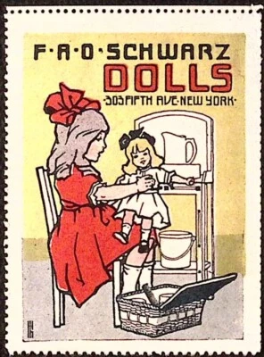 1915 FAO Schwarz Toy Store DOLLS Little Girl Playing Poster Stamp - Image 1 of 3